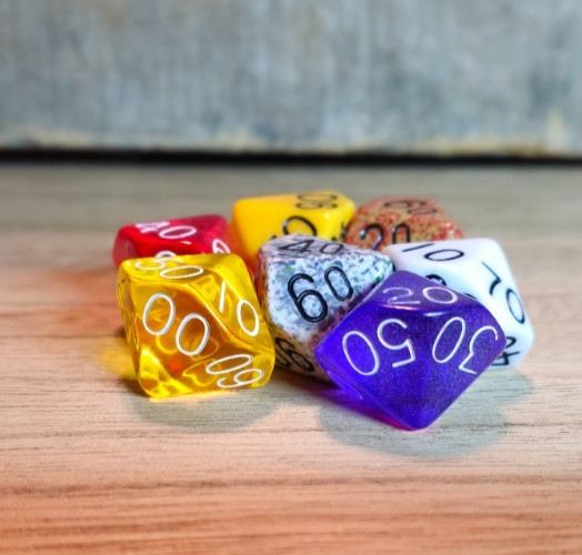 D10 Percentile Mixed - White & Black Numbered 7 Dice Set