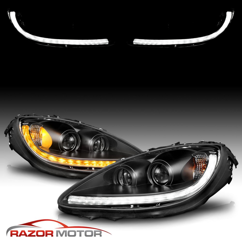 2005 - 2013 For Chevy Corvette LED DRL Sequential Switchback Black Headlights