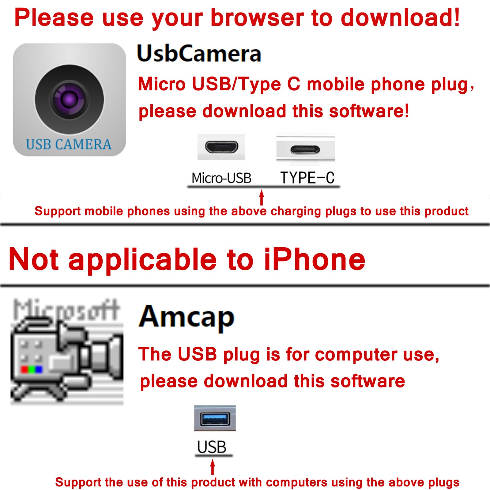 HD Snake Endoscope Borescope Inspection Camera 7mm for USB Type C Android PC