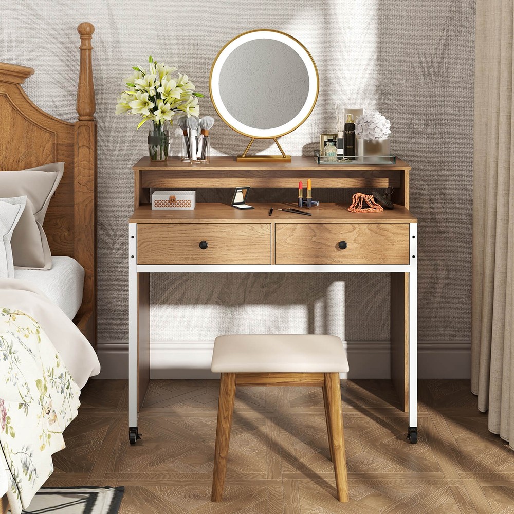 Extendable Computer Desk W/ Large Storage Space Workstation w/Drawer & Wheels