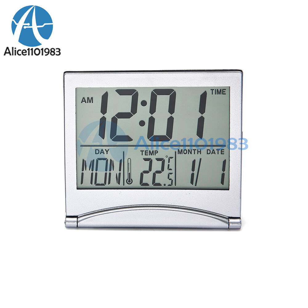 Digital Travel Alarm Clock Foldable Calendar Temperature Timer LCD Clock