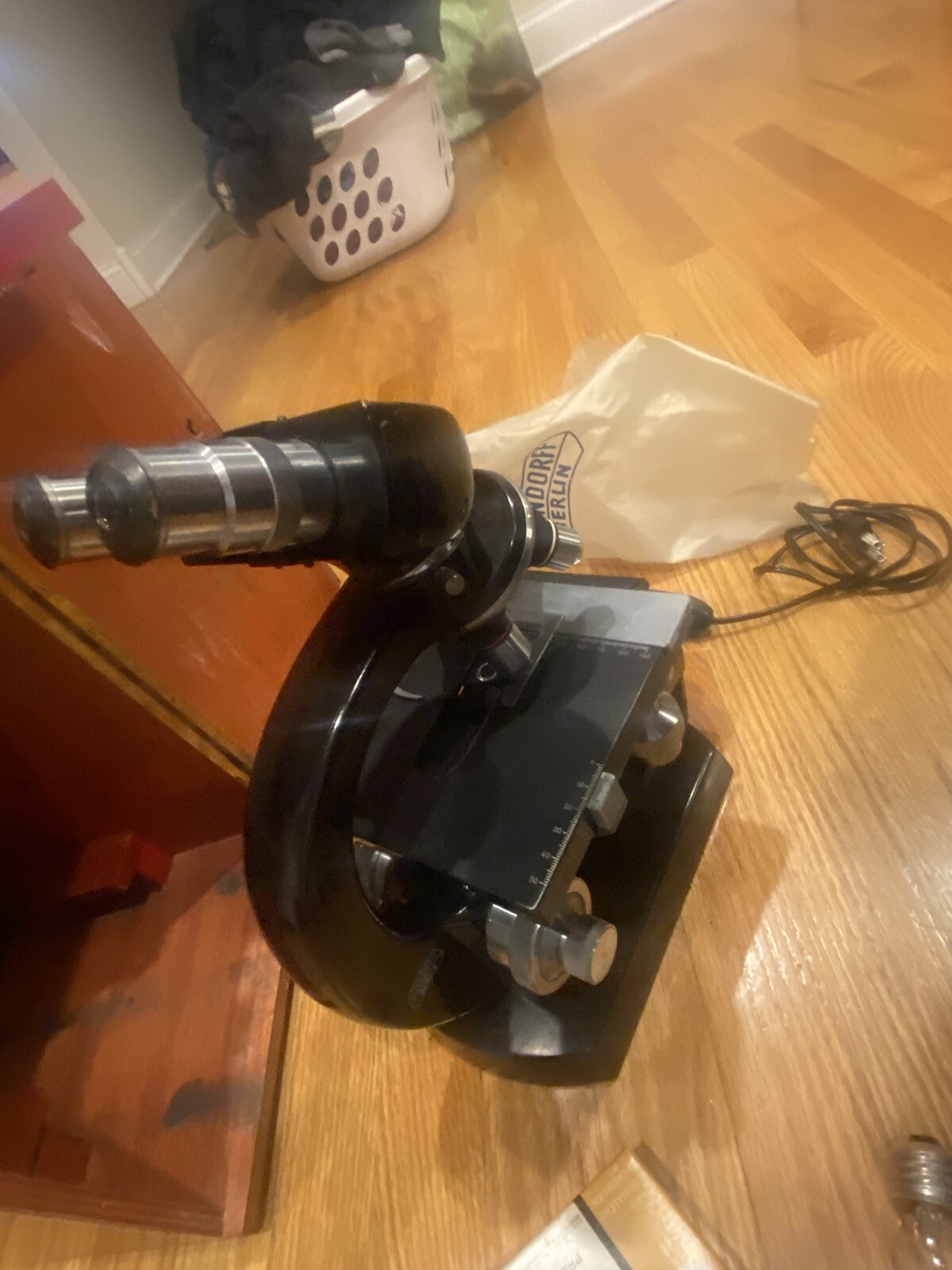 Vintage STEINDORFF BERLIN Binocular Microscope w Accessories & Wooden Case LOOK!