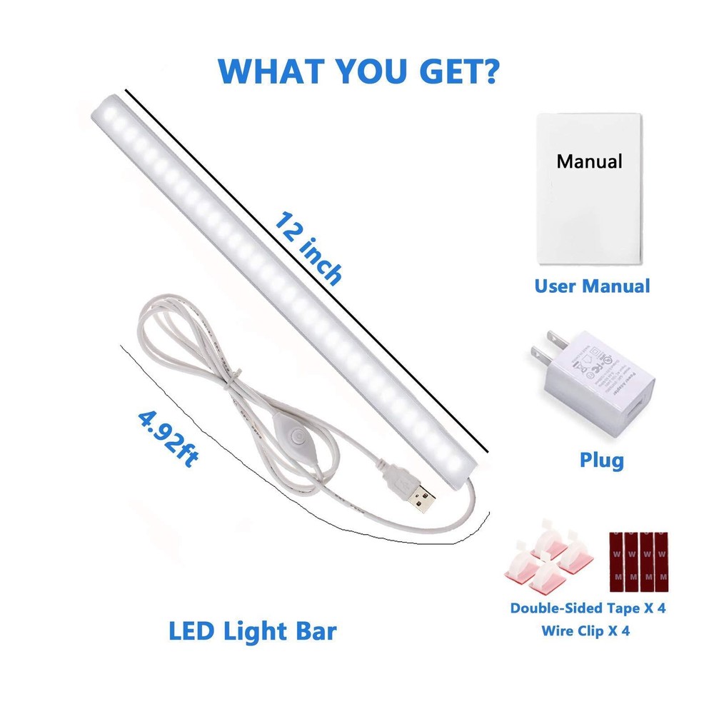 Under Cabinet Light 12 Inch Plug in LED Closet Light with Memory Function Col...
