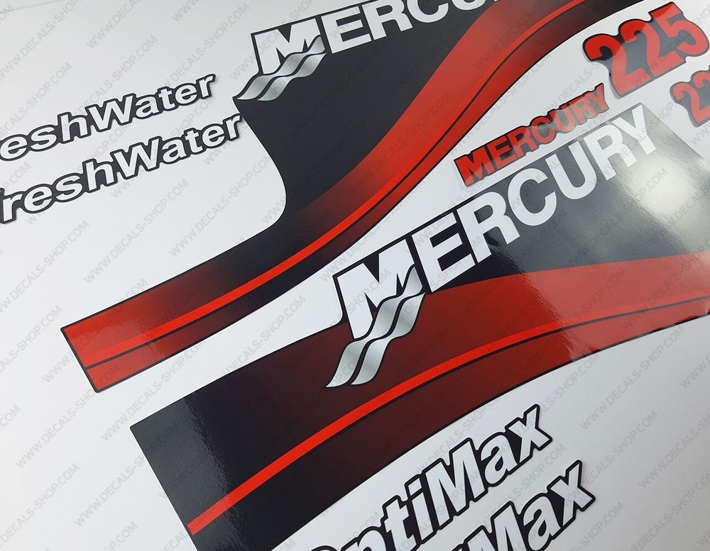 Mercury 225hp Optimax FreshWater outboard engine decals RED sticker set