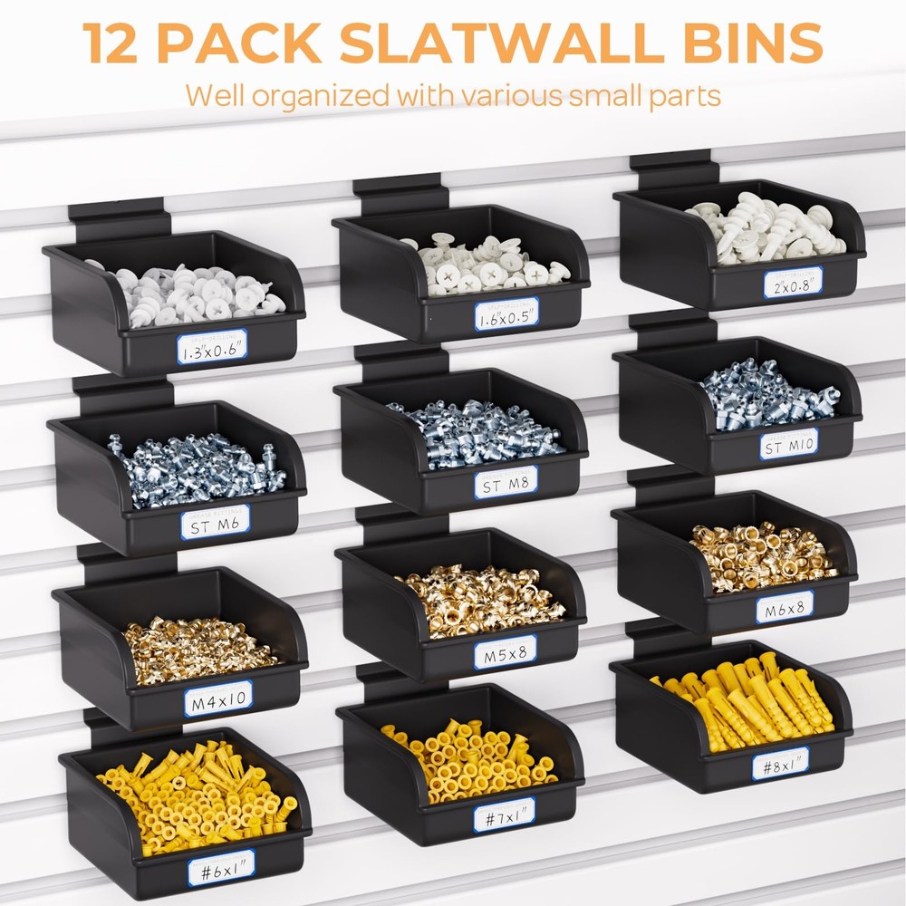 12 Pack Slatwall Bins With Hooks Plastic Containers For Slat Wall Organizing