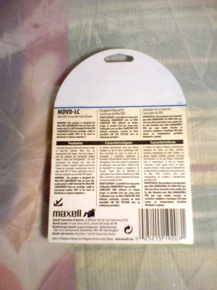Maxell Mini DVD Lens Cleaner for Mini DVD Camcorders Using Bare Disc Media