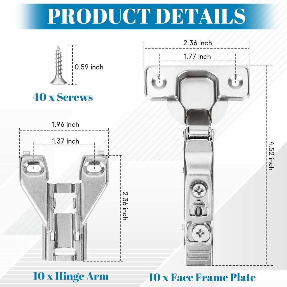 Overlay Buffer-Closing Cabinet Hinge—Adjustable Clip-On Concealed Cabinet Hinge