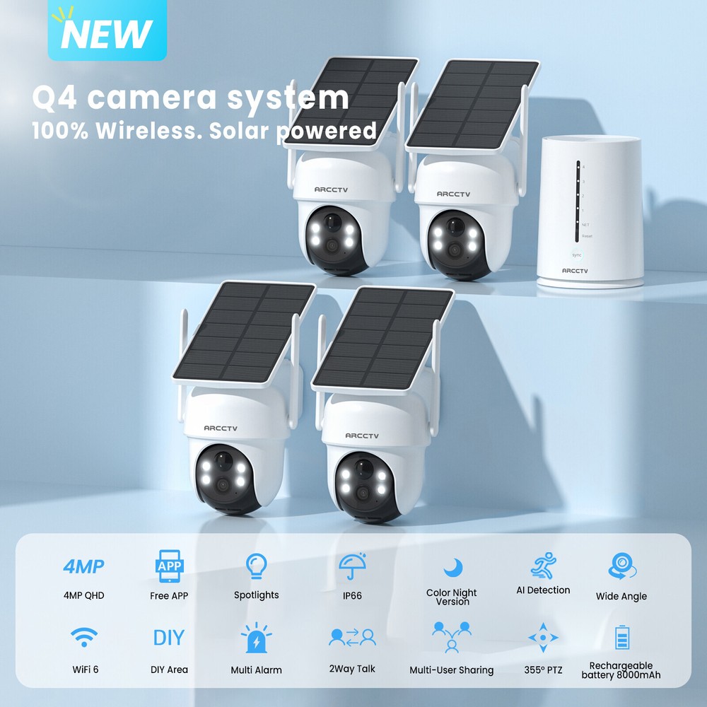 ARCCTV 3MP HD Solar Security Camera System Battery Powered PTZ Outdoor Wireless