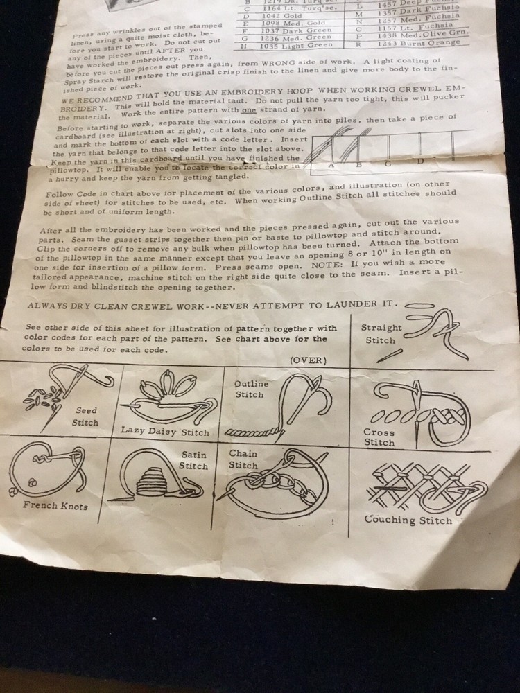 Early Crewel Work Pillow Instructions