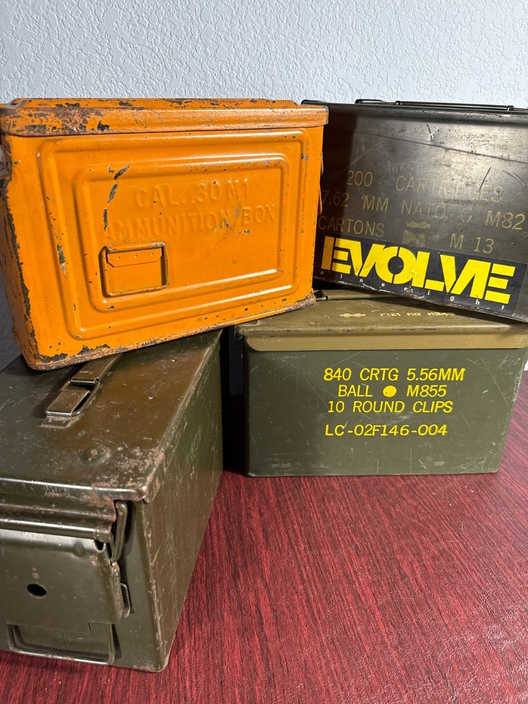 Ammo Storage Box, Metal, Empty, Hinged, Original Can, Select, 4 Available, Nice!