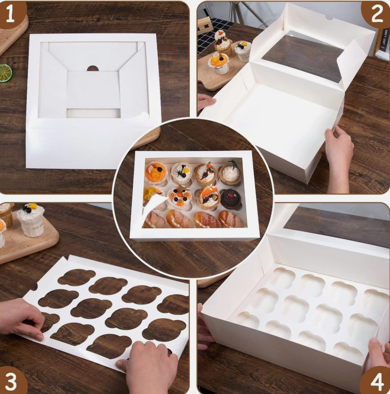 VGOODALL 12 Count Cupcake Boxes, Container with Window, White, 6-Pack - NEW