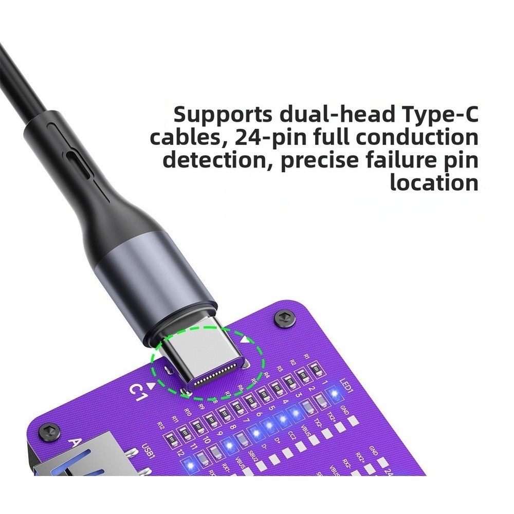 Dual-head Tester Type-C Cable Tester 12 LED Indicators Dual-ended Design