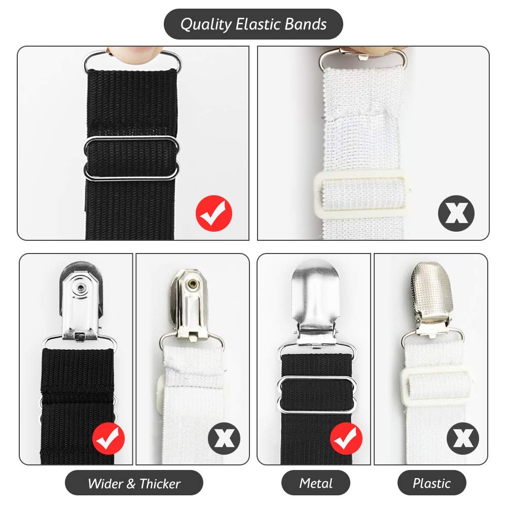 4 Pack Adjustable Bed Sheet Holders Fitted Sheet Straps with Clips for Mattress