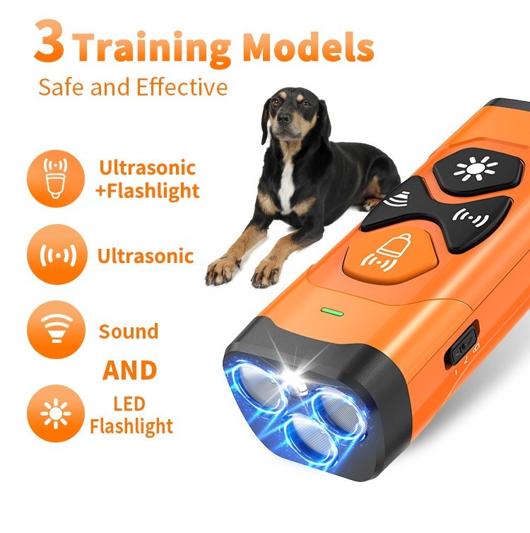 3X Ultrasonic Dog Trainer w/ Flashlight, 28ft Range, Bark Control, 3 Modes