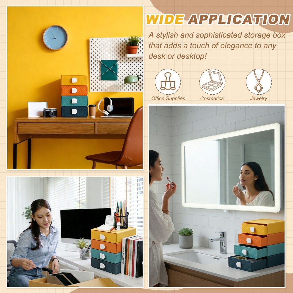 Stackable Storage Drawers for Desktop for Bathroom, Blue Single Layer