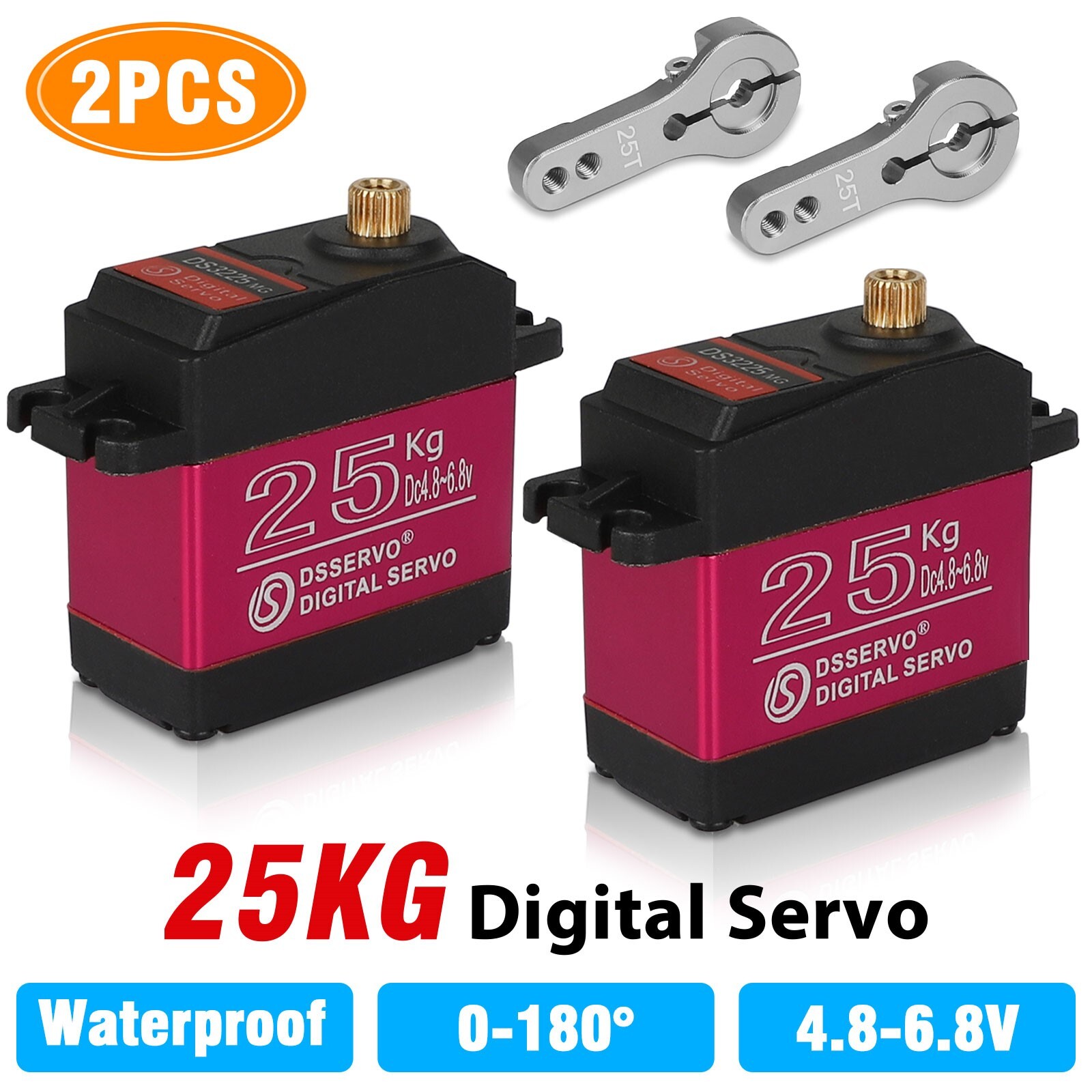 2Pcs 25KG Waterproof Digital Servo Metal Gear High Torque &Speed for RC Car Boot