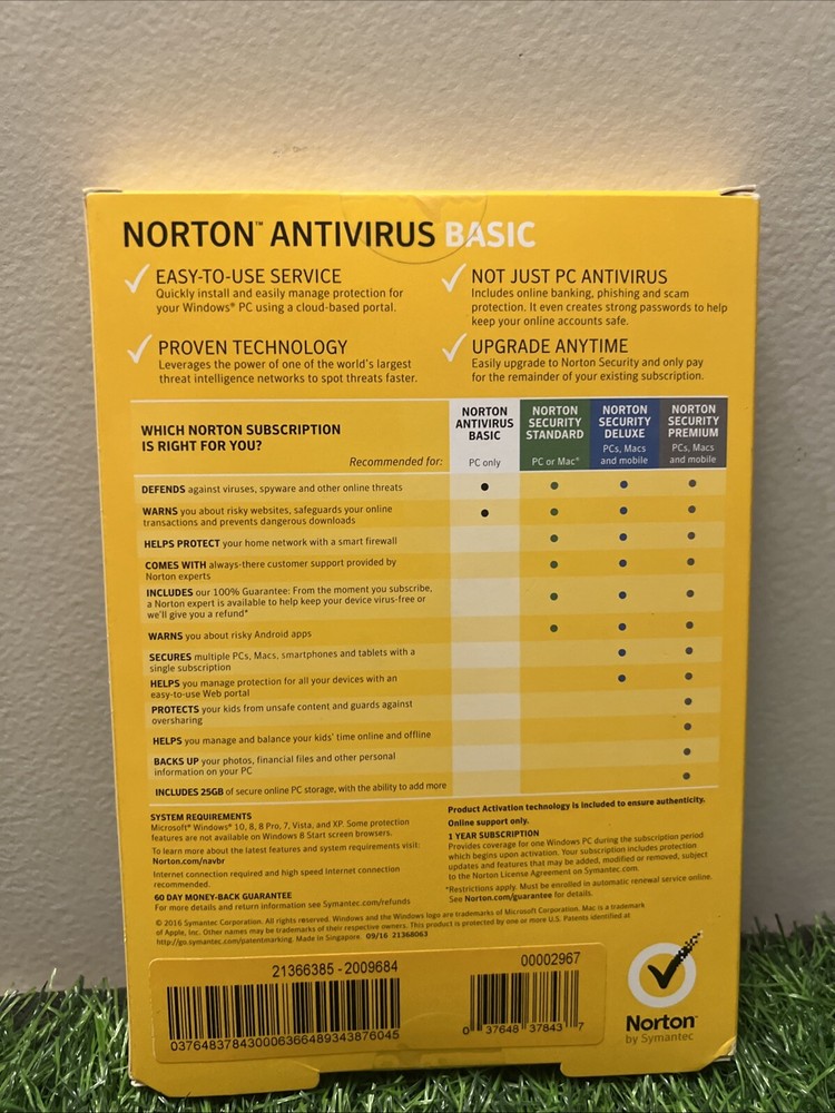 Norton by Symantec~ANTIVIRUS BASIC~2016~Sealed