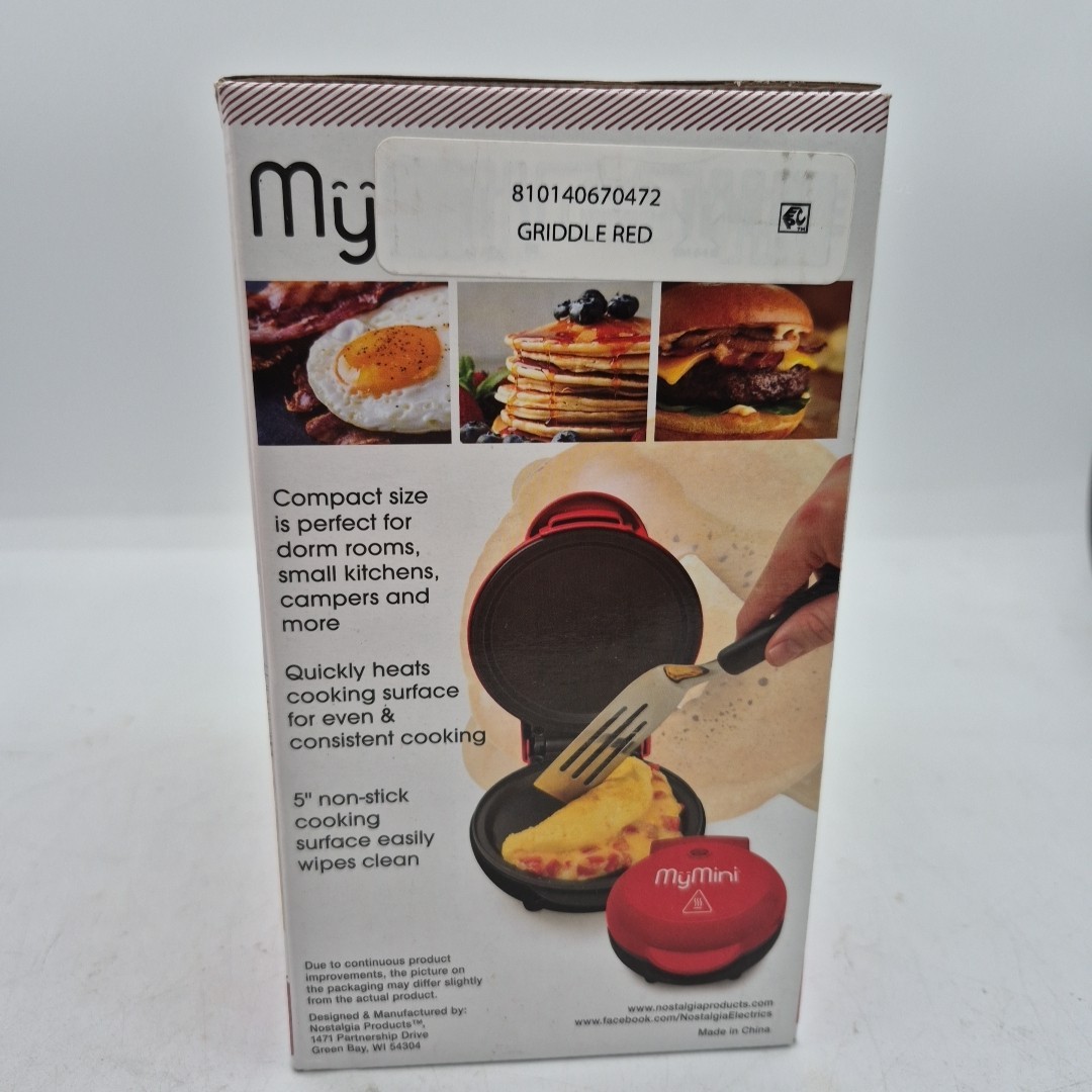 Nostalgia My Mini 5" Griddle, Eggs, Burgers. -Red- Nonstick Surface - NEW!