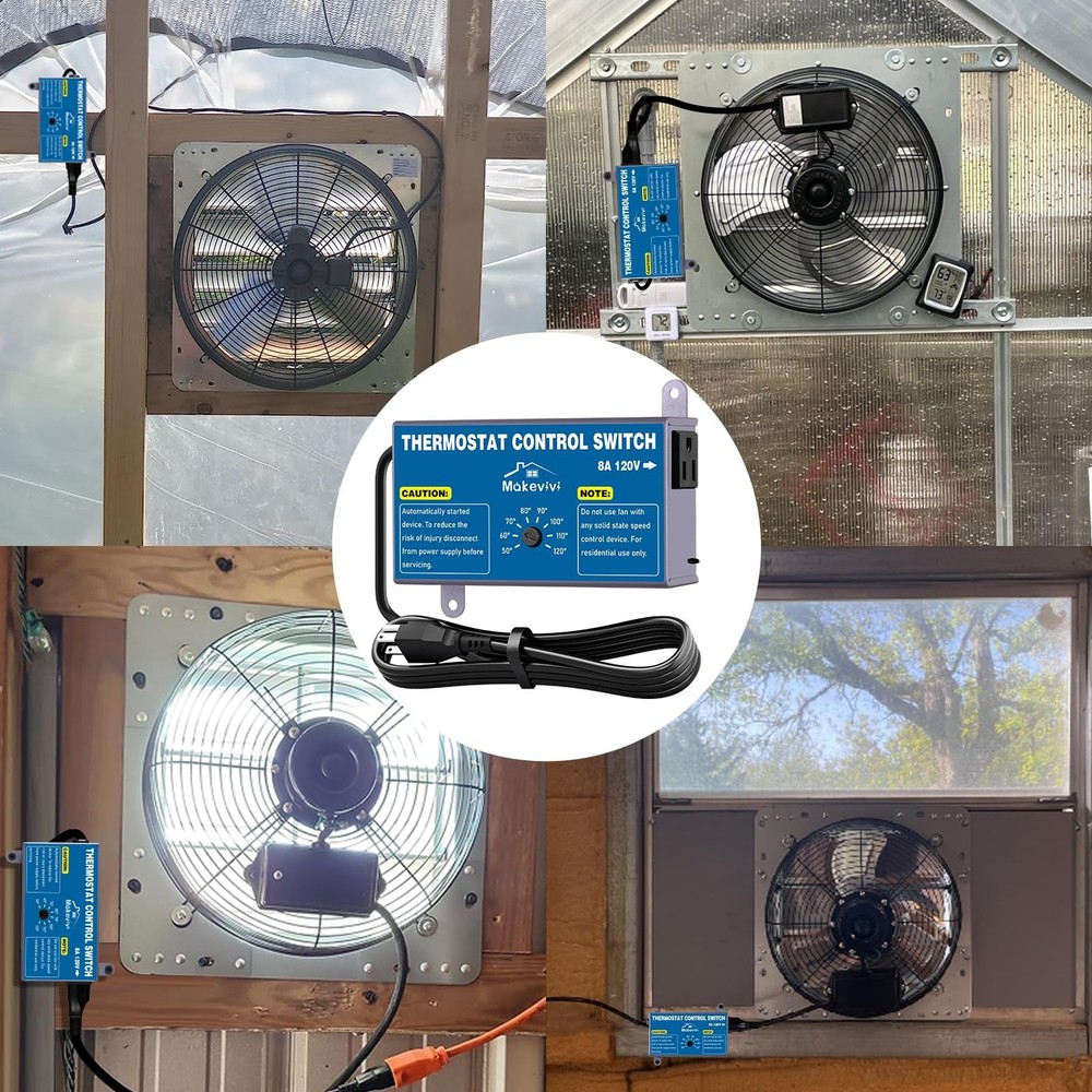 Attic Thermostat, Adjustable Temperature Controller for Attic Fan, with Overl...