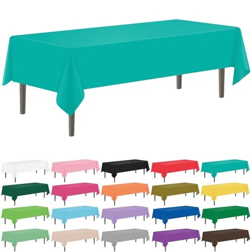 12 Pack 54 x 108 Inch Disposable Plastic Tablecloths Rectangular Rectangle Teal