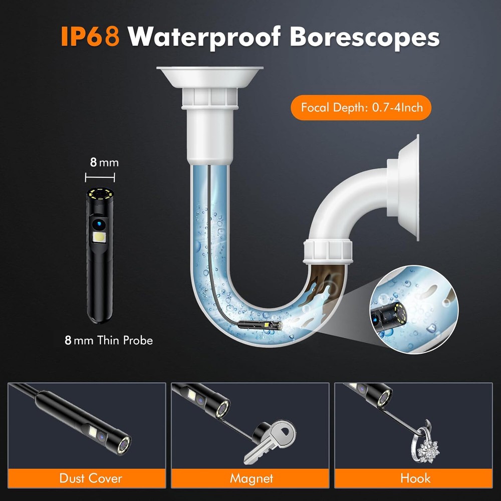 1920P Dual Lens Snake Inspection Borescope Type C iPhone Endoscope Scope Camera