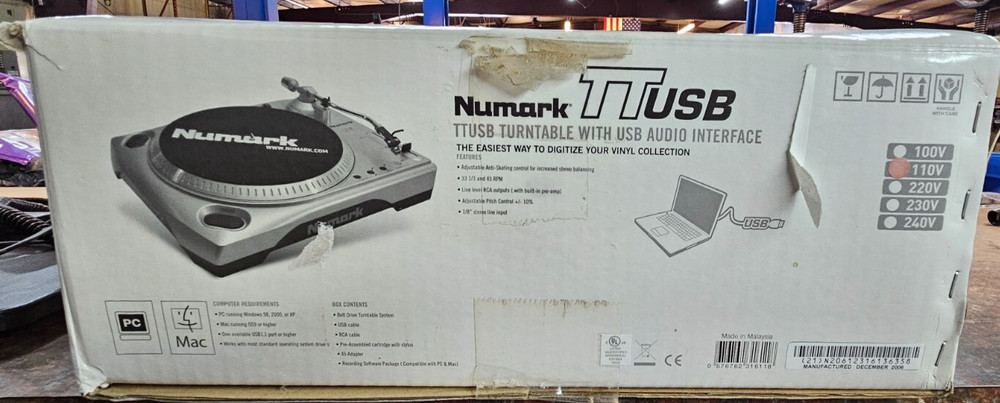 Numark TTUSB DJ Turntable With USB Audio Interface W Original Cables (Tested)