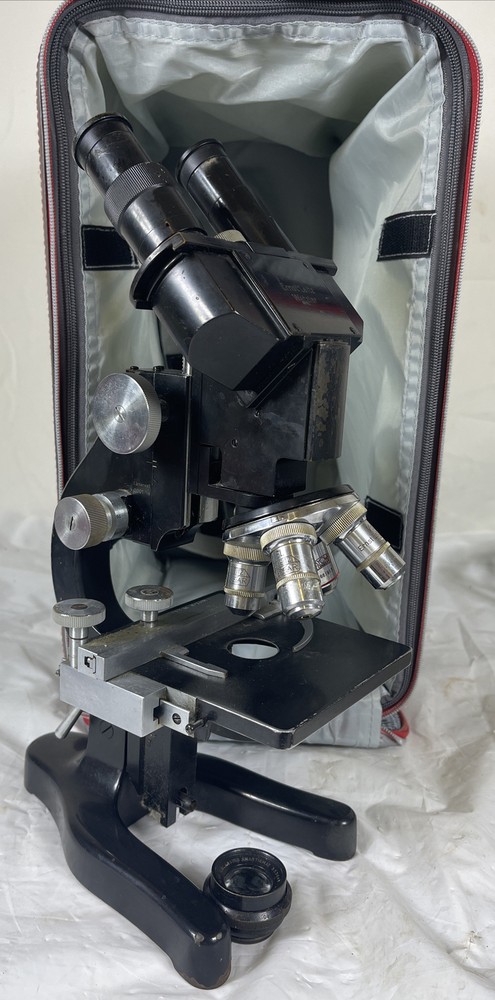 Vintage Ernst Leitz Wetzlar Germany Binocular Microscope With Soft Case