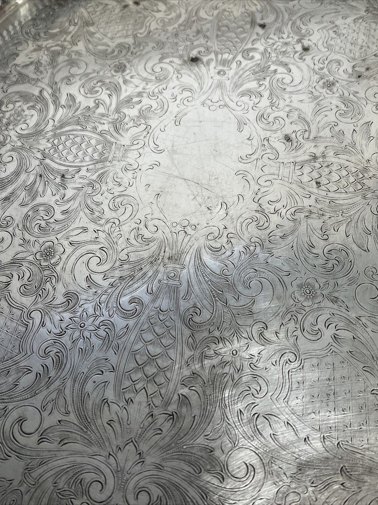 Fine Gorham Newport YB606 Etched Silver Plate Handled Large Platter Tray