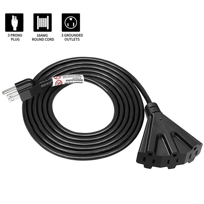 16/3 Outdoor Extension Cord Heavy Duty 3-Outlet SJTW Indoor/Outdoor 6/10/15/25FT