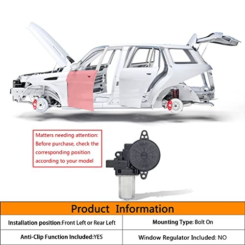 6 pins Front Left Driver Side Power Window Motor Compatible with Mazda 2/3/3