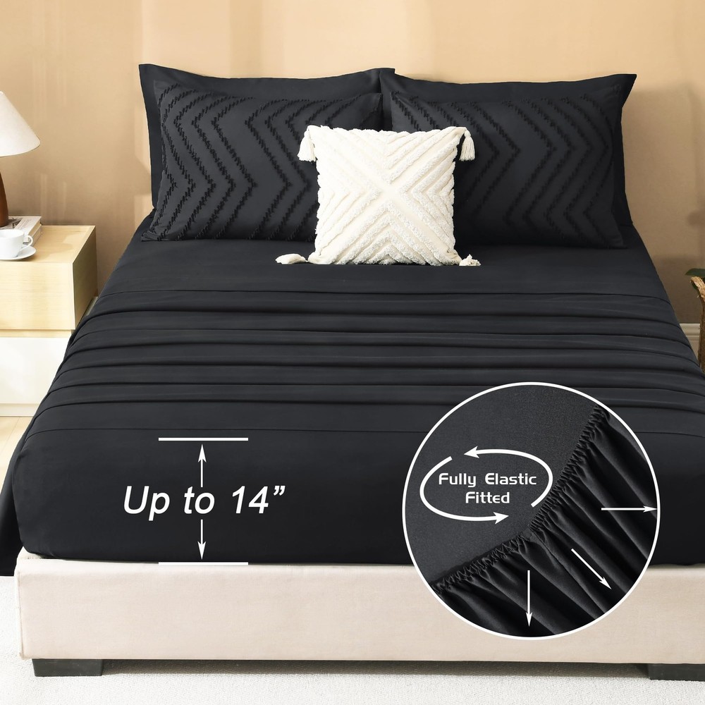 Litanika Black King Size Comforter Set with Sheets - 7 (104"x90"),