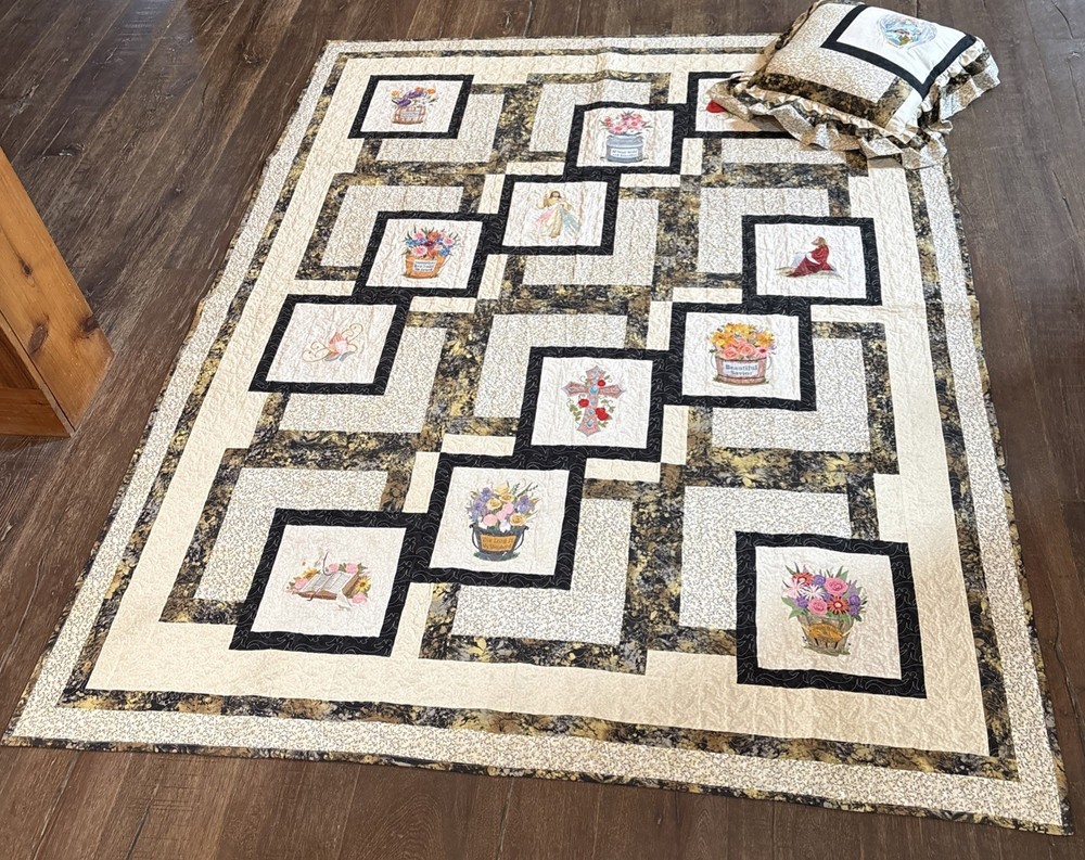 Machine Sewn Handmade Twin Size Quilt And Pillow