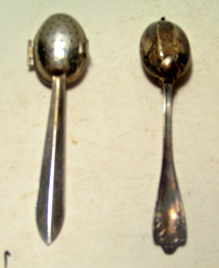 2 Vintage Loose Tea Bag Strainer Basket SilverPlate Spoon and Bowl