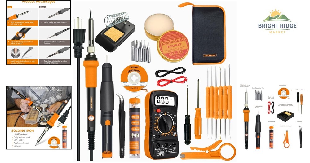 Durable Soldering Iron Set with Adjustable Temperature and Cleaning Tools