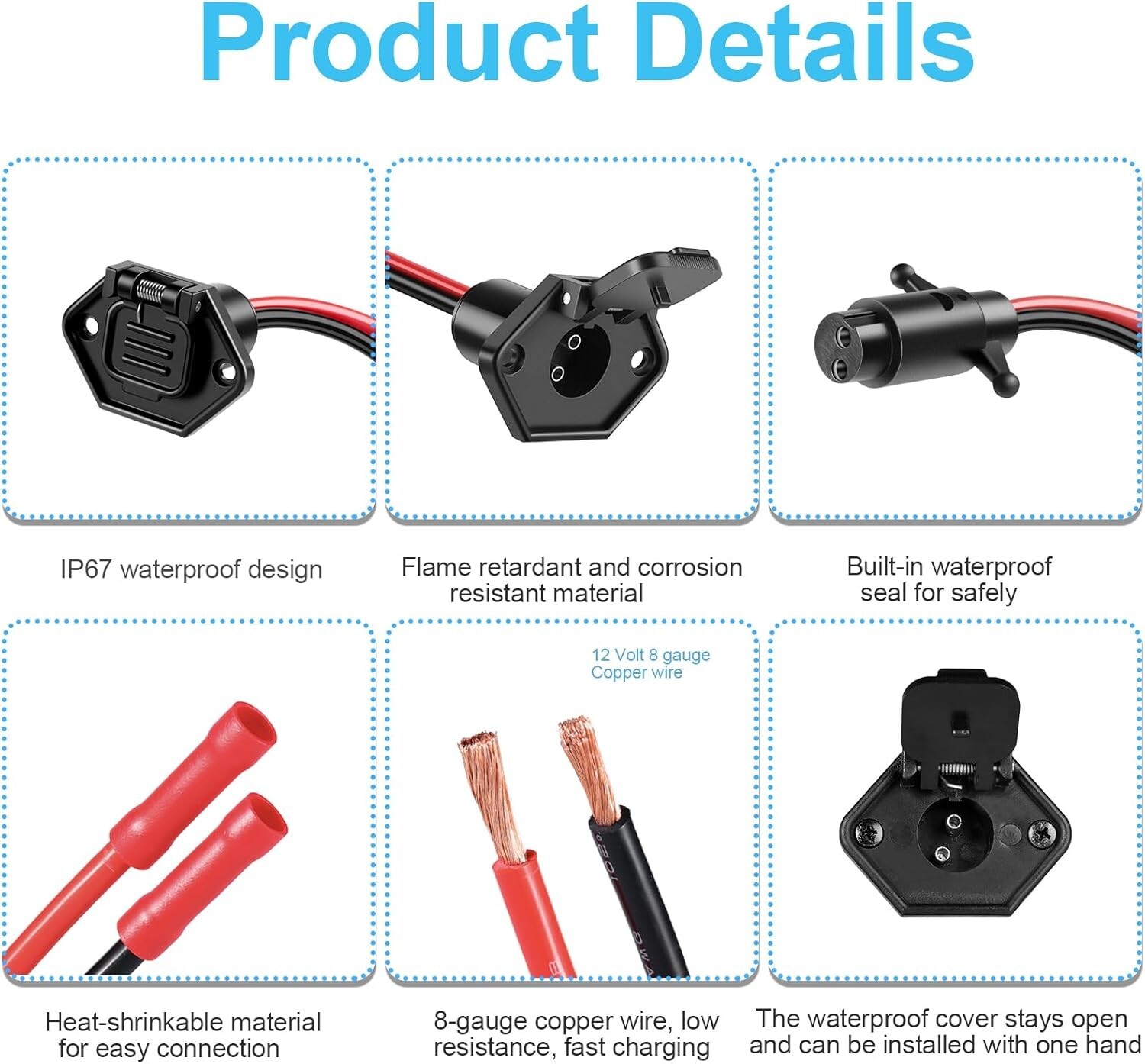 Trolling Motor Plug and Receptacle, Copper 2 Wire 8 Gauge 12V-24V Minn Kota Boat