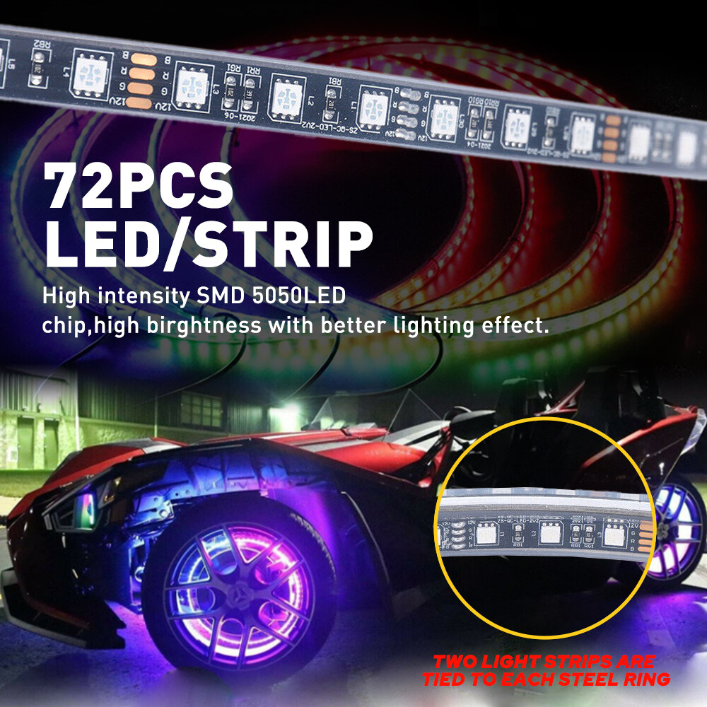 17.5" RGB & Chasing Flow Double Row LED Wheel Ring Rim Lights For Truck Car set