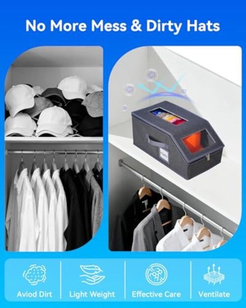 2PCS Stackable Hat Organizer for Baseball Caps, Hat Organizer Holds Drak Grey