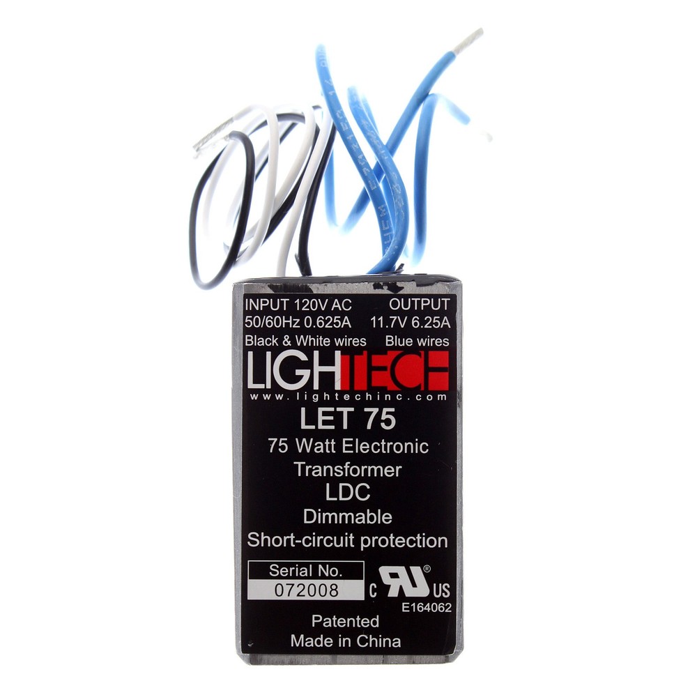 LIGHTECH LET 75 DIMMABLE LOW-VOLTAGE ELECTRONIC TRANSFORMER 120V, .625A, LED