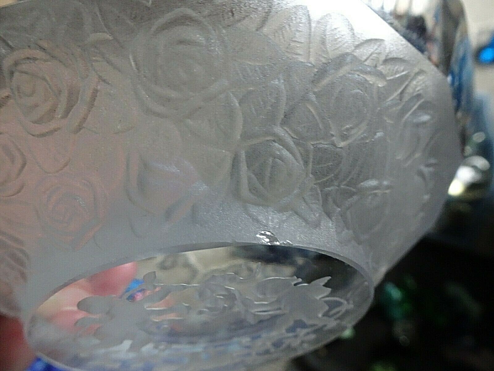 1930's Hoffman Bohemian Art Glass Crystal Frosted CHERUB & Roses Trinket Dish