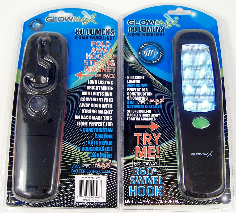 LED PORTABLE CORDLESS WORK LIGHT Flashlight with HANGER HOOK Magnet Glow Max sl