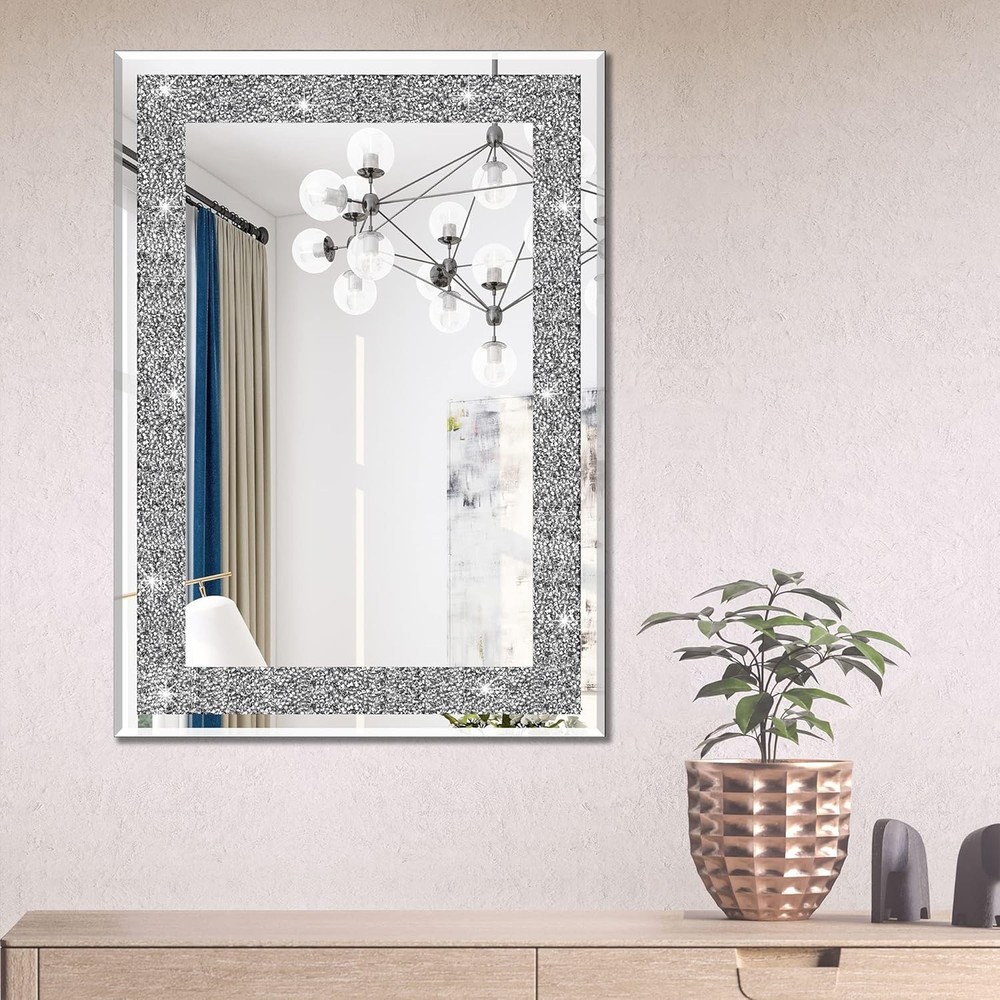 Rectangular Wall Mirror 16" x 20" Crystal Crush Diamond Bathroom Entryway Mirror