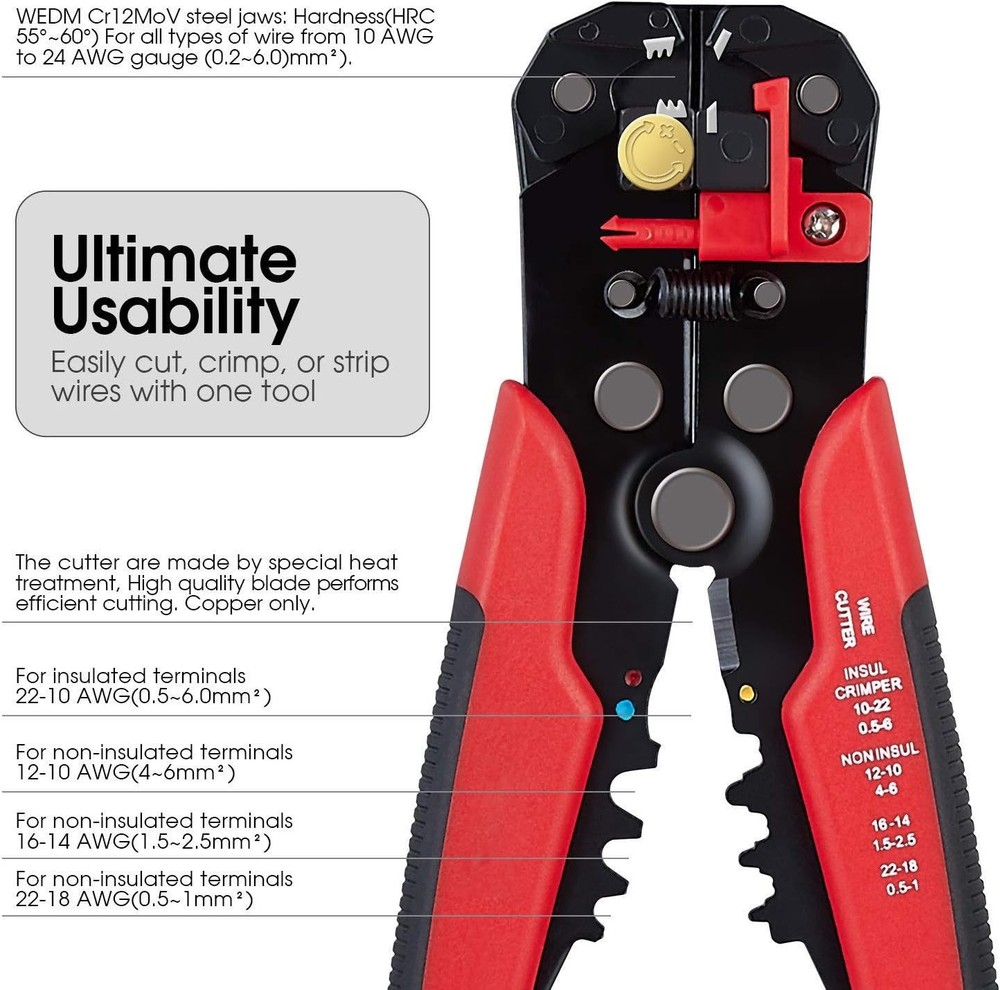 8" Self-Adjusting Insulation Wire Stripper cutter crimper Terminal Tool Pliers