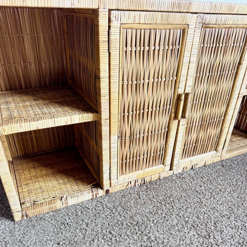 Vintage Boho Chic Wicker Credenza