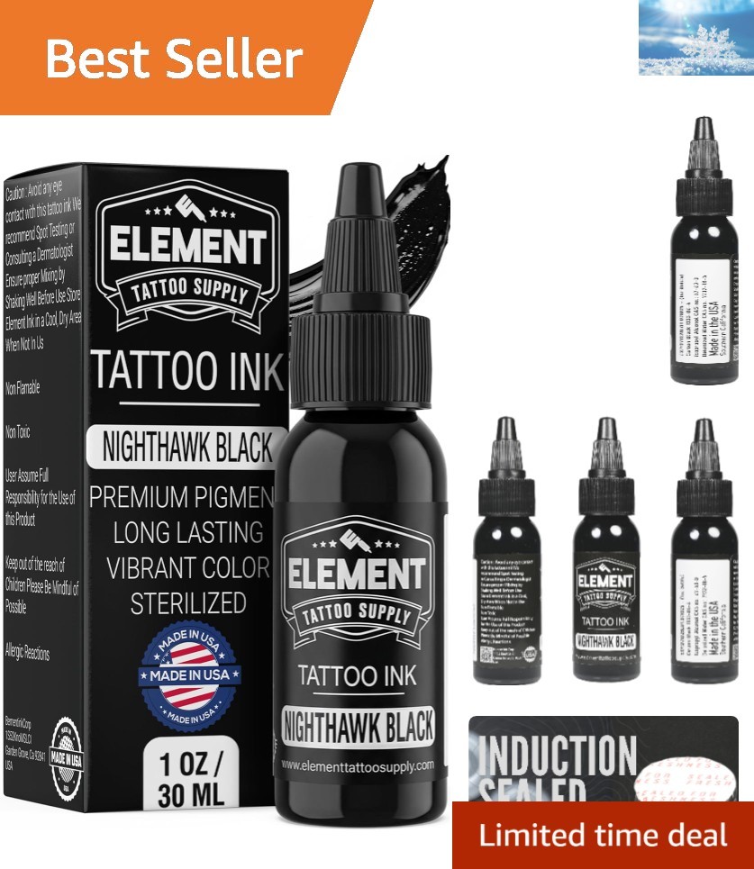 -Friendly 1oz Black Tattoo Ink - Ideal for Outlining & Shading Techniques