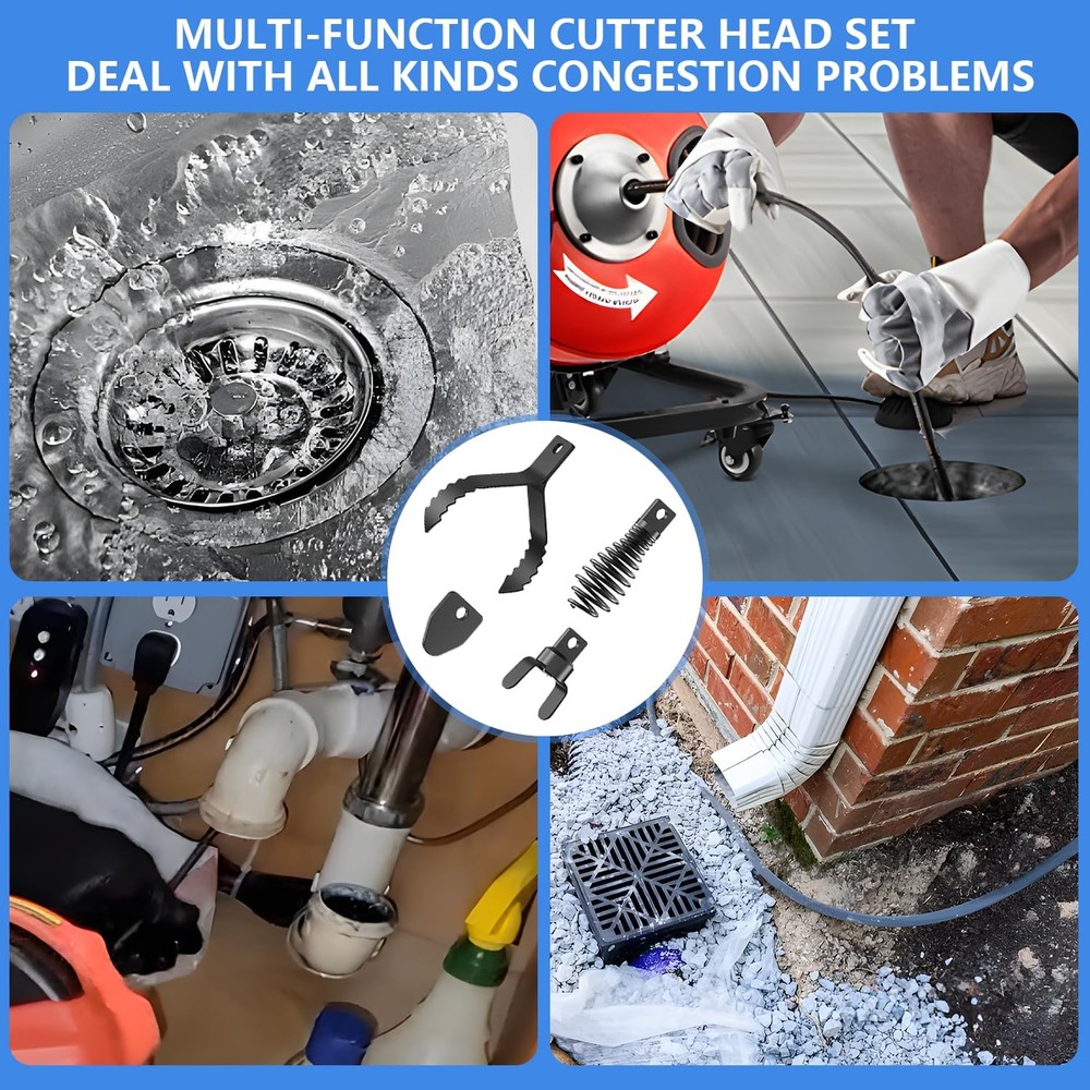 4Piece Drain Snake Attachment Replacement CuttersBoring Bulb Cutter,CCutter,S...