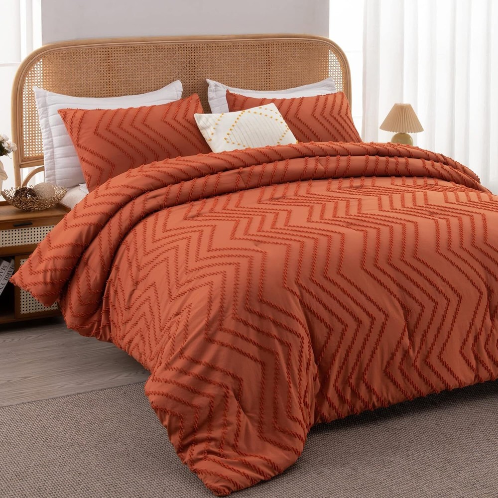 Burnt Orange Comforter Set, Lightweight Fall Tufted Bedding Set king