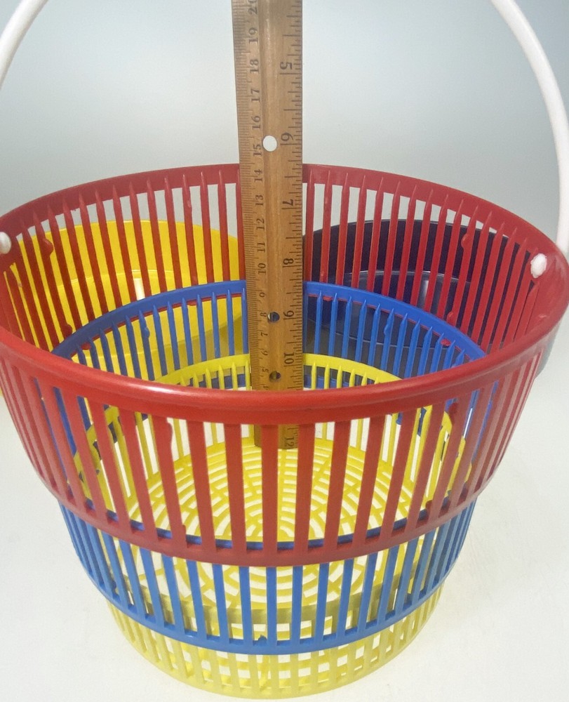 Yellow Blue Bowl Oblique PMC Melamine Stackable Melmac Strainer Vtg Retro
