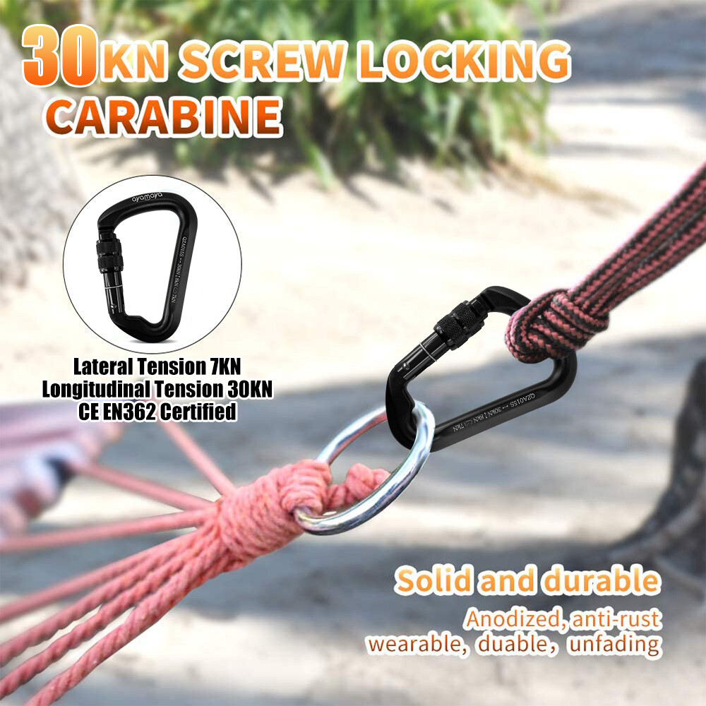 30KN Aluminum Rock Climbing Screwgate Locking Carabiner Large D Shape Clip Hook