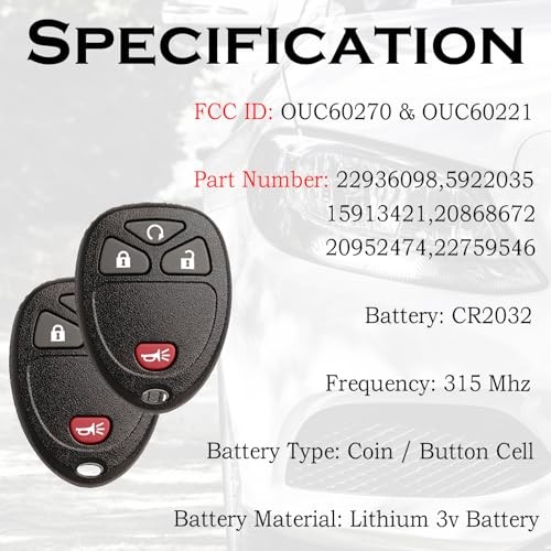 Keyless Entry Remote Control Key Fob Replacement Fits Chevy Silverado