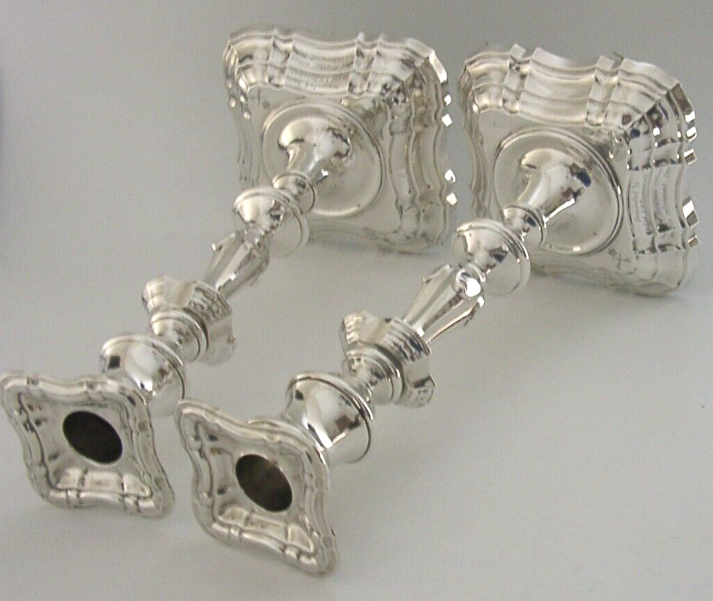 LARGE 9.5 inch ANTIQUE STERLING SILVER MILITARY CANDLESTICKS 1910 APTC 1260g